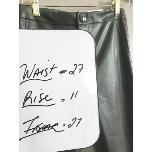 Zara Faux Leather Leggings Women's Medium Green  High Rise Ankle Zip Raw Hem - Picture 7 of 10